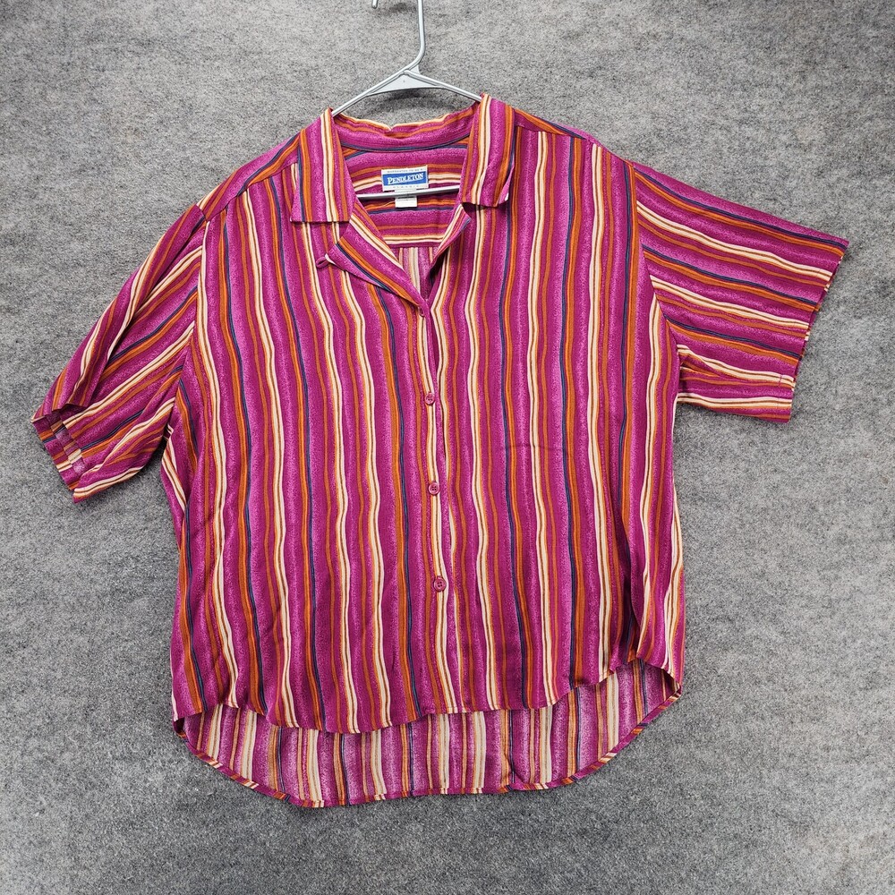 Vintage Pendleton Shirt Womens 14 Button Up Purple Striped Short Sleeve